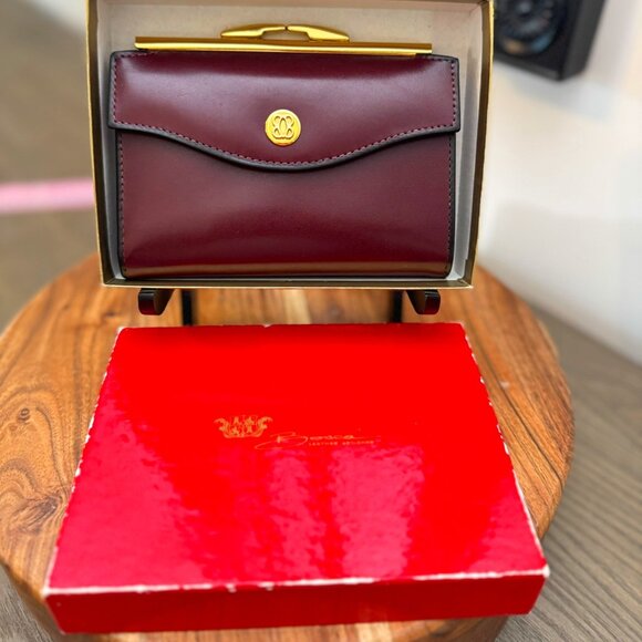 Bosca Handbags - Bosca Old Leather Burgundy Bifold Wallet w/ Kisslock Coin Purse — NIB / Vintage